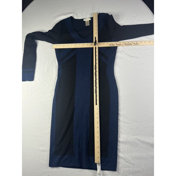 Max Studio Womens Small Long Rayon Dress Blue Black Striped Fitted Tight - Picture 3 of 8